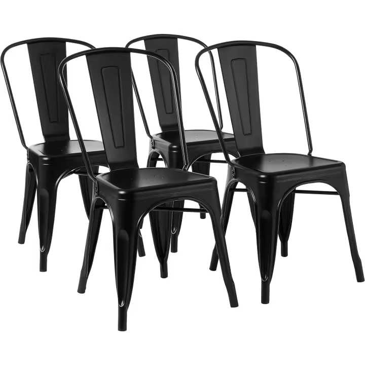 comedor de metal apilables con respaldo para bistró, cocina, interior y exterior, Negro, 51 x 43 x 85 cm - 1