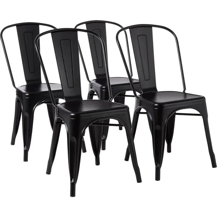 comedor de metal apilables con respaldo para bistró, cocina, interior y exterior, Negro, 51 x 43 x 85 cm - 1