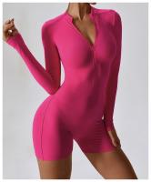 Traje de gimnasio de yoga para mujeres mono deportivo de manga larga con medio cierre sobre todo el cuerpo ropa de fitness para entrenamiento - details 11