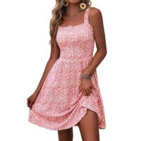 Vestido de verano para mujer, vestido informal sin mangas con cuello cuadrado floral con Mini vestido con bolsillos oscilantes - details 11