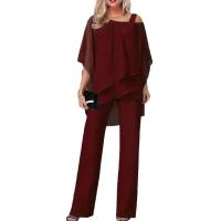 New Fashion Solid Color Loose Casual Diagonal Shoulder Bat Sleeve Irregular Pants Two Piece Set - details 3
