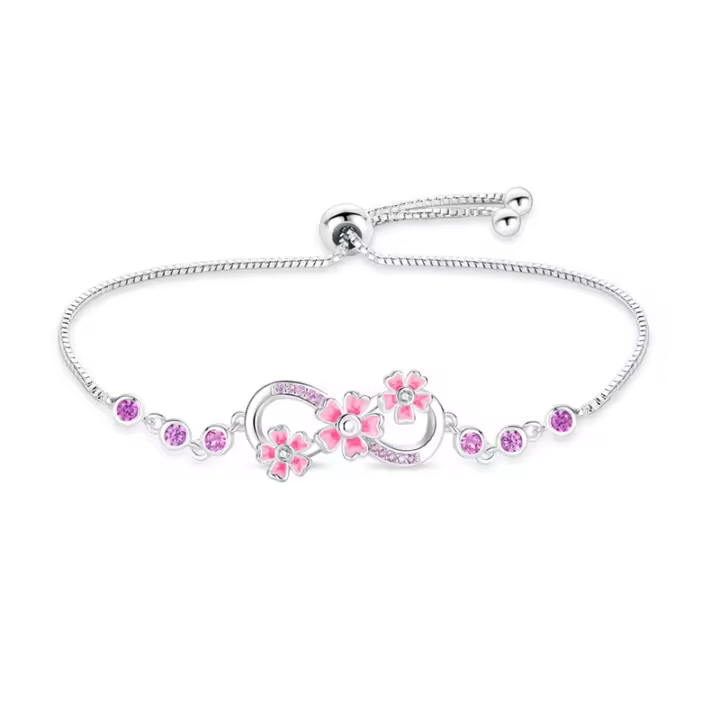 Pulsera de plata de ley 925 con símbolo de flores rosas de la suerte, abalorios colgantes, joyería fina para mujeres y niñas - 1