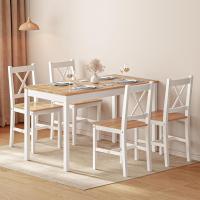 Juego de 5 Piezas de Mesa de Comedor con 4 Sillas, Conjunto de Muebles de Cocina de Madera de Pino Teca/Blanco - details 1
