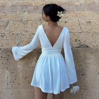 Elegante Vestido Mini para Mujer de Color Sólido Cintura Ajustada, Manga Larga, Estilo Kpop Y2k - details 5