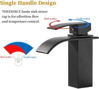 Grifo de lavabo corto o alto negro, montaje en cubierta, soporte único, grifo caliente y frío de un solo orificio, Material de acero inoxidable, grifo moderno - details 2