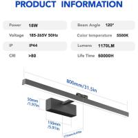 Lámpara LED de Espejo 24W 1170LM Lámpara de espejo Aplique Blanco Frio 5500K Luz natural para Espejo Muebles de Maquillaje Aparato Montado en la Pared, Negro, 80CM - details 1
