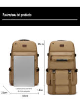 Bolsa de viaje de lona para hombre, mochila de gran capacidad, capacidad expandible, con interfaz USB - details 14