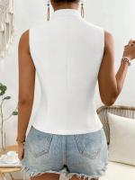 Suéter sin mangas de verano de Color sólido para mujer, chaleco, abrigo, temperamento superior de moda para ir al trabajo, chaleco cansado con botones y V - details 20