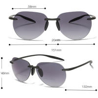 Gafas de sol de lectura sin montura, lentes grises bifocales, TR90, patillas elásticas, cómodas, protección UV + 0,75 a + 4 - details 1