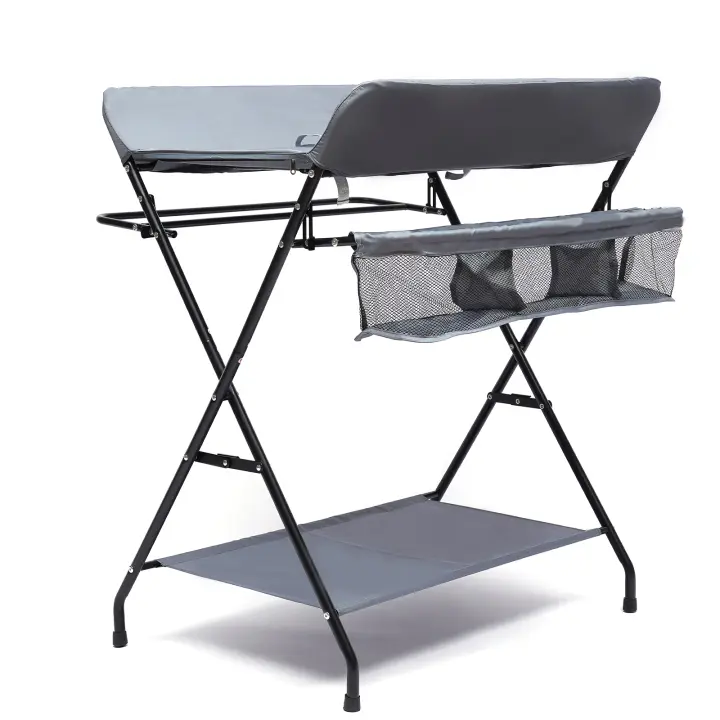 Mesa de Cambio para Bebé Plegable Gris Capacidad de 15kg Cubiertas Antideslizantes - 1