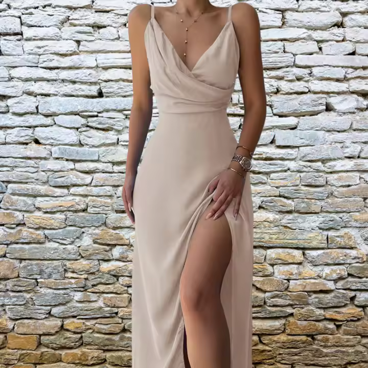 Vestido verde para mujer con cinturón, lazo en la espalda y abertura hueca. - 1