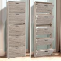 Mueble zapatero de 12 pares - Estantería de gran capacidad para vestíbulo o pasillo - (ancho) 60 x (profundidad) 24 x (alto) 80 cm - Madera clara blanca - details 49