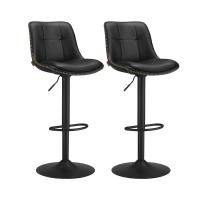 Conjunto de d Dos Taburetes de Bar Giratorios Regulables Tapizados con Respaldo y Reposapiés de Acero Para Cocina y Comedor - details 0