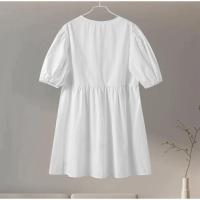 Vestido holgado de algodón con mangas abullonadas para mujer, ropa elegante de manga corta con cuello redondo, suave, verano - details 4