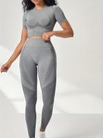 Conjunto Deportivo De 2 Piezas, Top De Yoga De Manga Corta Y polaina De Entrenamiento Para Correr De Cintura Alta, Ropa - details 12