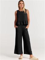 Conjunto casual de verano para mujer, top sin mangas plisado y pantalones cortos de pierna ancha - details 61
