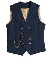 Chalecos de traje con cuello en V para hombre, chaleco de tweed de lana con doble botonadura, esmoquin para padrinos de boda - details 5