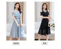 Vestido de gasa para mujer, novedad de verano, falda de hada ajustada de longitud media con cintura ajustada y hombros descubiertos - details 3
