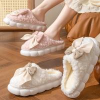 Zapatillas de mujer de algodón, zapatos de suela gruesa para casa, parejas cálidas, encaje, antideslizantes, con plataforma plana, para - details 4
