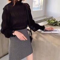 Blusa inferior para mujer con borde de oreja hermoso estilo extranjero nuevo cuello Semi alto Otoño e Invierno con Top de gasa de hadas - details 1