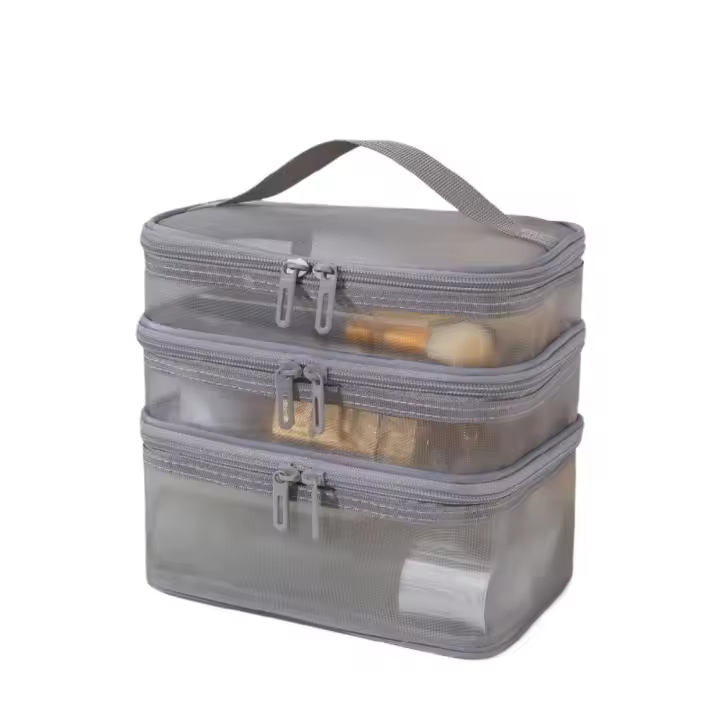 Neceser de viaje de malla transparente para mujer, neceser de 1/2/3 capas, organizador de maquillaje de gran capacidad, a la moda - 1