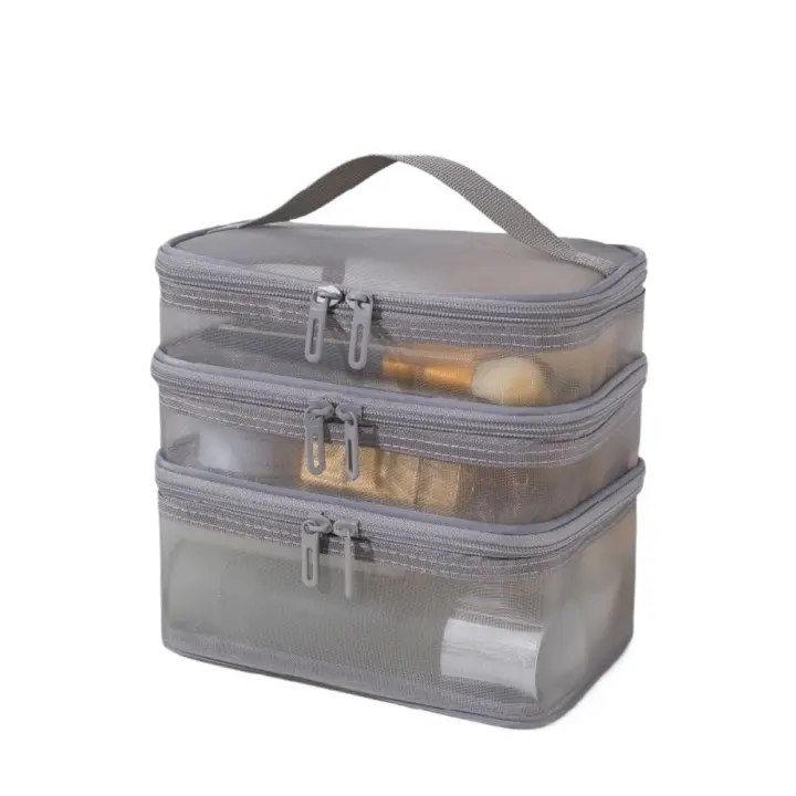 Neceser de viaje de malla transparente para mujer, neceser de 1/2/3 capas, organizador de maquillaje de gran capacidad, a la moda - 1