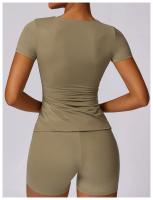 Conjunto de Yoga Sin Costuras para Mujer 2 Piezas Traje de Gimnasio con Top Corto de Manga Corta y Shorts para Correr Ropa Deportiva Activa Material Exterior de Nylon - details 7