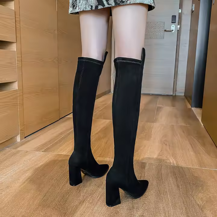 Botas de rodilla tacones altos no tubo nuevo otoño e invierno gamuza botas de tacón grueso pequeñas botas altas - 1