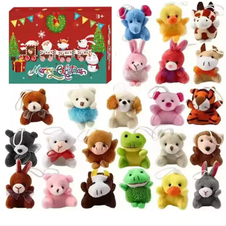 Calendario de cuenta regresiva de Navidad, caja de cuenta regresiva de 24 días, Calendario de Adviento, llaveros de muñeca de peluche seguros - 1