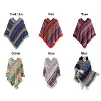 Poncho mongol cálido de Invierno para mujer, capa de punto de poliéster de estilo étnico suave, Jersey a rayas, chal con borla, moda - details 4