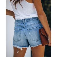 2025 europeo y americano nuevo verano casual temperamento lavado falda de pantalón rasgado azul claro pantalones cortos de mezclilla para mujer - details 7