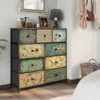 Mueble de Almacenamiento Cómodo con 9 Cajones Diseño Industrial de Metal con Superficie de Madera y Cajones de Tela para Sala de Estar, Habitación Infantil, Pasillo Estilo Rústico - details 1