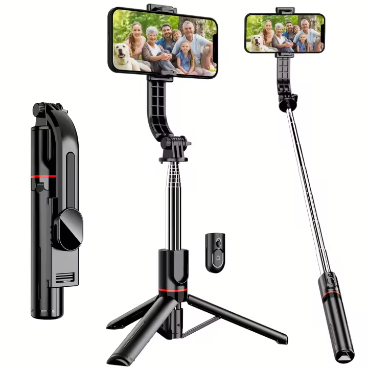 SelfieShow Portátil 44 pulgadas Palo Selfie con Mando a Distancia Inalámbrico, Trípode Extensible para Smartphone, Rotación de 360 ​​Grados, Compatible con iPhone 13/12/11 Pro/Xs Max/Xr/X/8/7/6 Plus, Teléfonos Android Samsung, Ideal para Navidad - 1