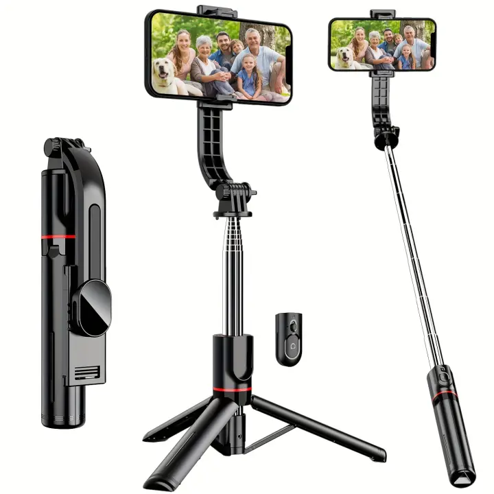 SelfieShow Portátil 44 pulgadas Palo Selfie con Mando a Distancia Inalámbrico, Trípode Extensible para Smartphone, Rotación de 360 ​​Grados, Compatible con iPhone 13/12/11 Pro/Xs Max/Xr/X/8/7/6 Plus, Teléfonos Android Samsung, Ideal para Navidad - 1