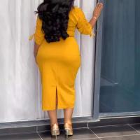 L-4XL Plus ropa vestidos mujeres batas verano otoño 3/4 manga estilo callejero Casual 3XL 4XL vestido Midi de talla grande de gran tamaño - details 4