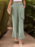 Pantalones acampanados sólidos de cintura alta de verano cómodos y sueltos elegantes para mujer - details 3