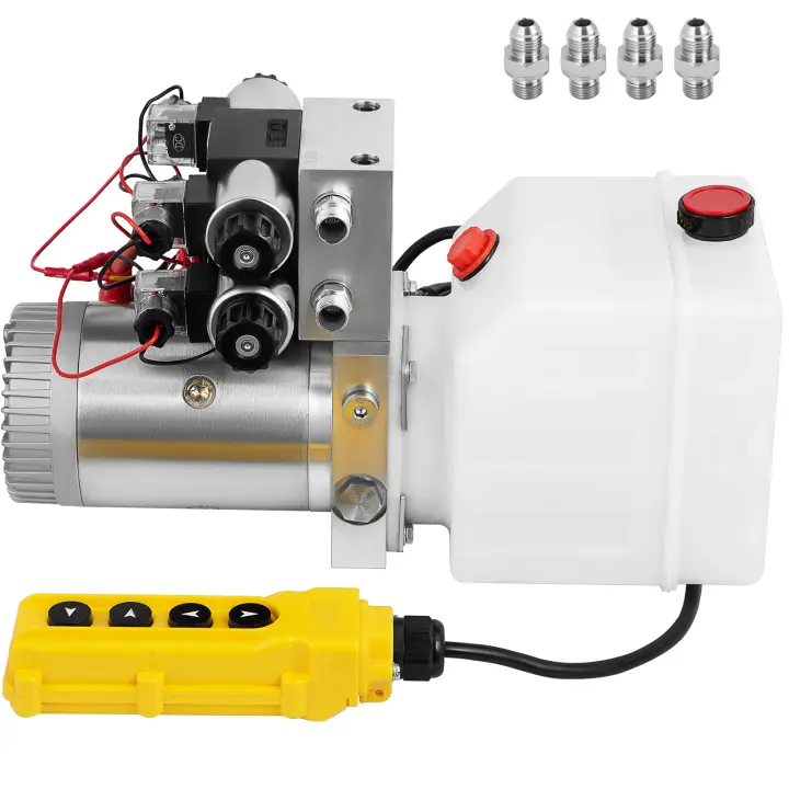 SucceBuy Bomba hidráulica, unidad de potencia de doble efecto, 12 V CC, paquete de energía hidráulica de doble solenoide, depósito de 4,5 L, para remolque de descarga y elevación de automóviles - 1