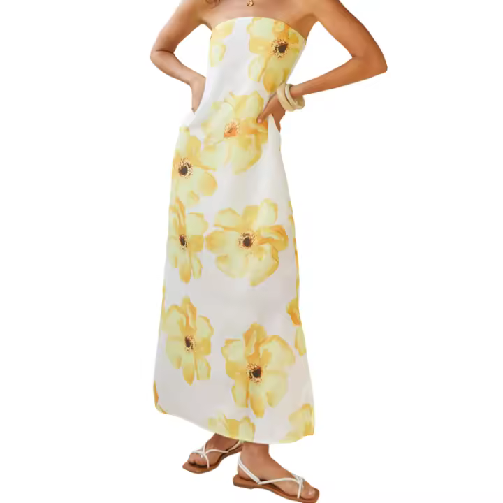 Vestido sin mangas con hombros descubiertos y estampado de flores para mujer, vestido largo de verano para fiesta y discoteca - 1