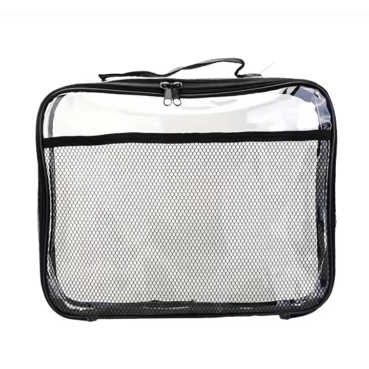 Bolsa de almacenamiento de malla transparente de PVC de gran capacidad, bolsa con cremallera, bolsa de almacenaje para maquillaje impermeable, portátil informal - 1