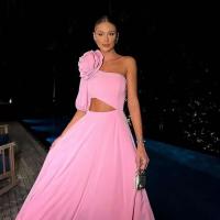 Maxi apliques con hombros descubiertos, cintura de una sola manga, vestido midi de boda de noche para mujer grande - details 5