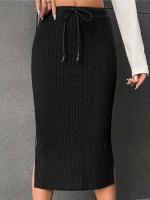 Nueva falda de punto de lana con abertura de longitud media para otoño e invierno, y encaje de cintura alta, adecuada para la moda informal de las mujeres - details 0