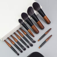 Juego de brochas de maquillaje para mujer, 12 piezas, mango de madera, bolsa de cuero para pelo de Animal, herramientas de belleza - details 0