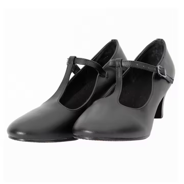 Dynadans Zapatos de baile de piel sintética con correa en T para mujer, calzado negro de 2 pulgadas, UPD - 1