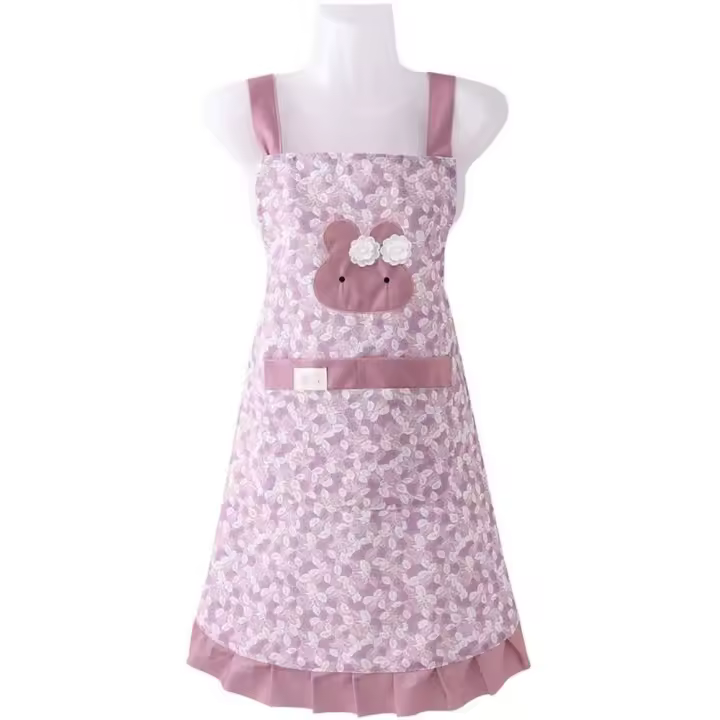 Delantal de cocina con estampado de conejo, uniforme de restaurante a prueba de manchas de estilo Floral con bolsillo grande, delantal de trabajo doméstico transpirable - 1