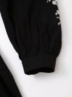 Vestido casual de otoño negro con botones frontales vintage para mujer, cinturón, bordado floral, manga corta/larga y cuello en V. - details 7