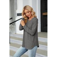Camiseta de mujer con cuello redondo y botones lisos, ropa estética holgada para mujer, ventas baratas con mangas - details 3