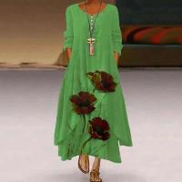 Vestidos de manga larga con cuello redondo Vintage a la moda con bolsillos informales para mujer vestido de fiesta bohemio holgado con estampado de primavera - details 3