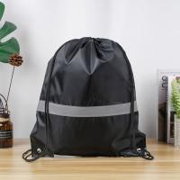 Mochila de gimnasio con cordón y rayas reflectantes, bolso de hombro deportivo de nailon de Color sólido de poliéster 210D, plegable, combina con todo - details 9