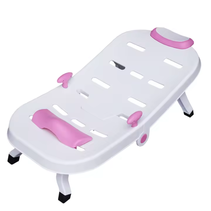 Silla de champú plegable para bebés y niños, asiento de salón sin rasgaduras, Rosa + blanco, 50kg - 1