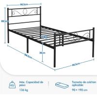 Cama Individual Hierro Cama Metálica para colchón de 90 x 190cm Cama Industrial Estructura Metal - details 1